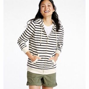 L.L. Bean Knit Hoodie Striped Navy Cream reference all photos for item coloring